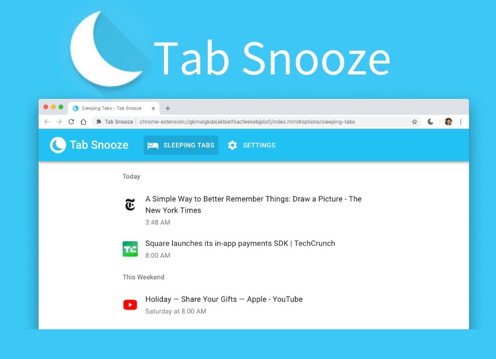 Tab Snooze插件，Chrome浏览器标签页休眠