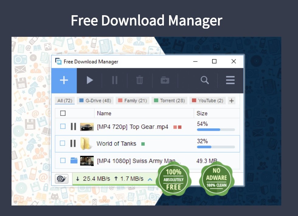 Free Download Manager插件，多功能下载管理工具