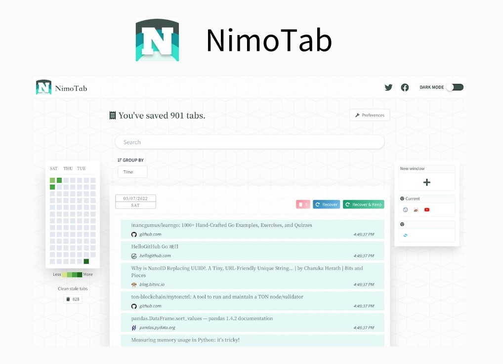NimoTab插件，Chrome浏览器标签页保存整理工具