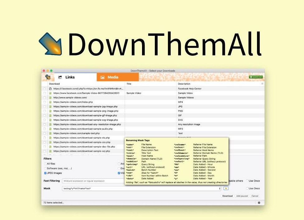 DownThemAll插件，文件、图片、视频批量下载工具