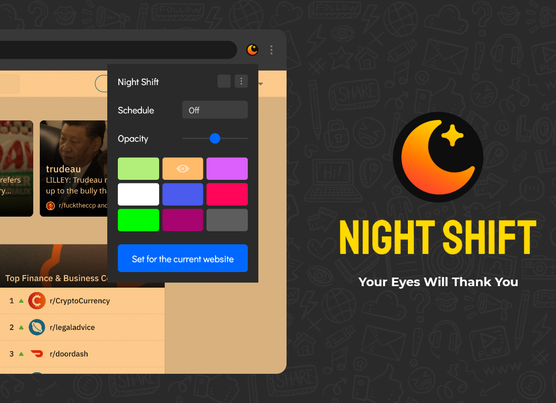 Night Shift Mode插件，Chrome浏览器夜间模式工具