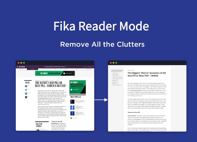 Fika Reader Mode插件，快速切换清爽网页阅读模式
