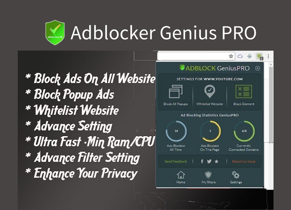Adblocker Genius PRO插件，一键拦截多种广告，保护用户隐私
