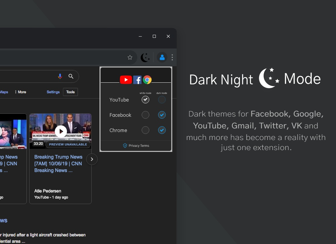 Dark Night Mode插件，Chrome浏览器网页专用深色模式