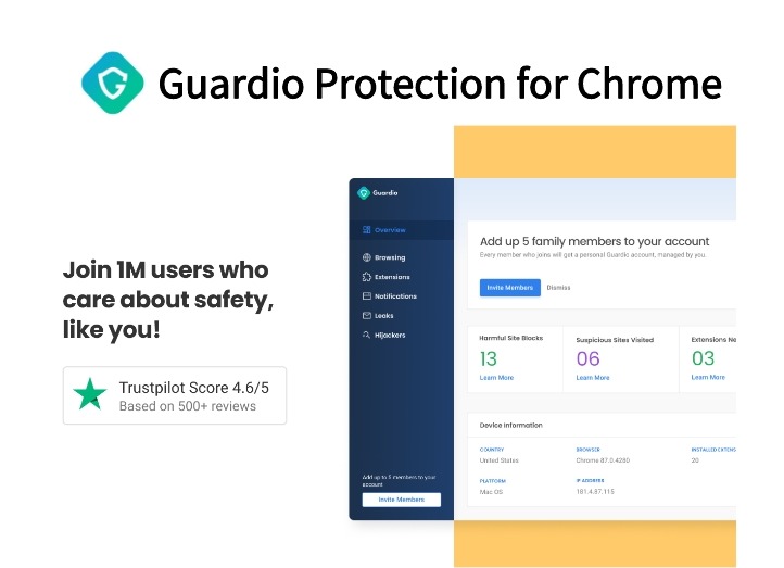 Guardio Protection for Chrome插件，网站安全监测提醒工具