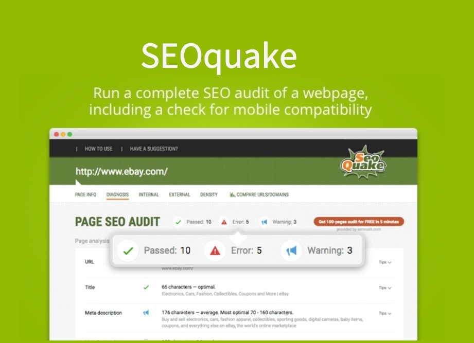 SEOquake插件，Chrome浏览器搜索引擎优化
