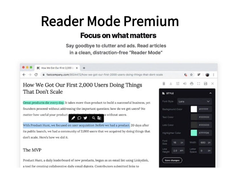 Reader Mode Premium插件，Chrome极简网页阅读模式